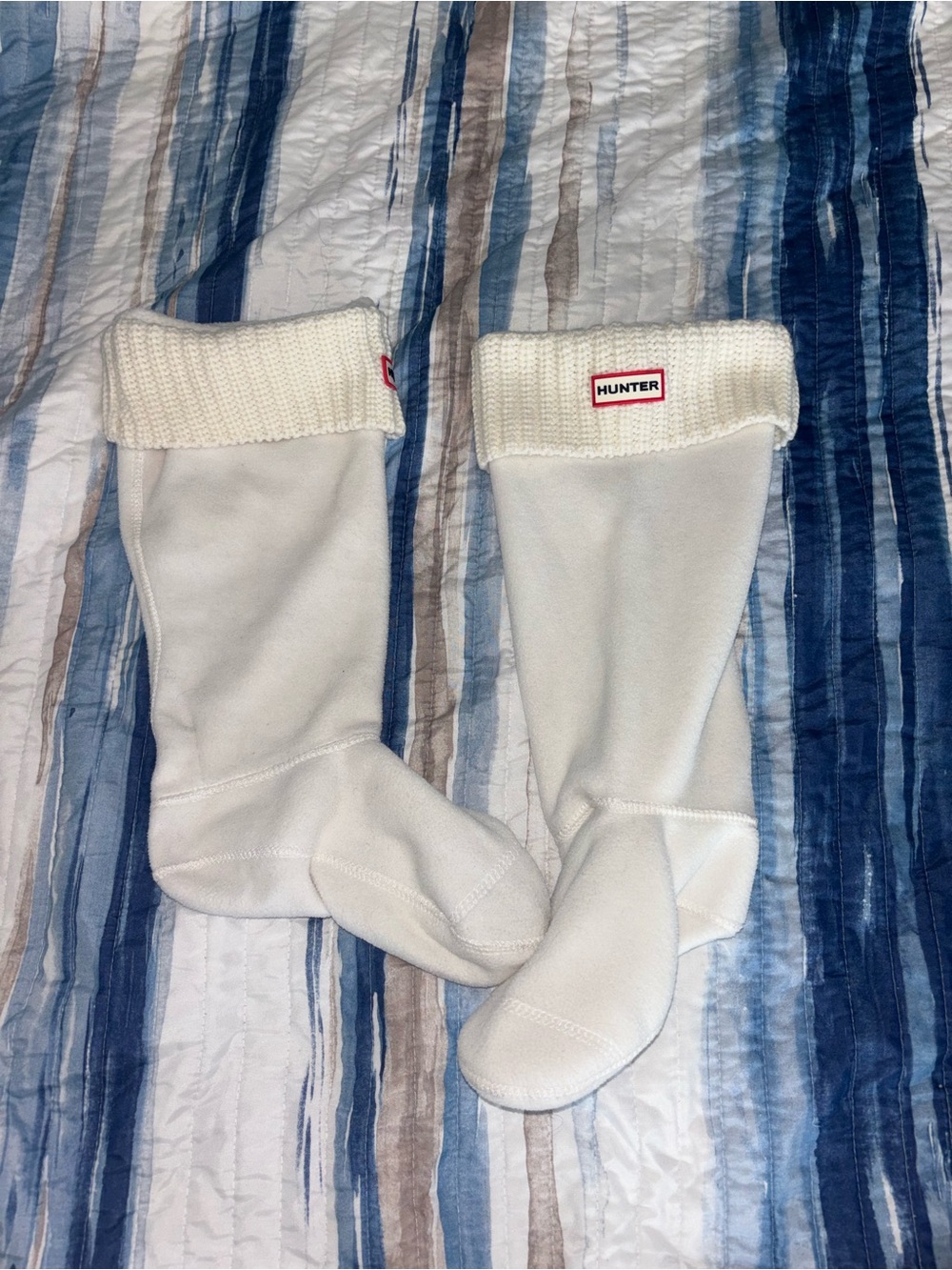 Hunter Cream Fleece Boot Sock Liners with Knit Cuff